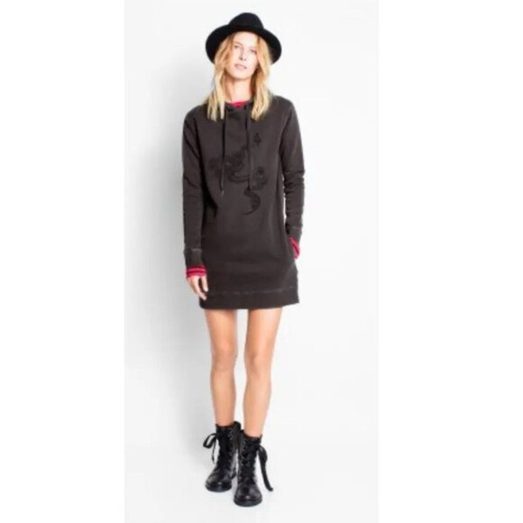 Zadig & Voltaire Sweatshirt Dress XS Black Gray Silly Bis Snake Whimsigoth Goth - Picture 1 of 14